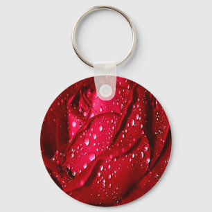 Single Red Rose in the Rain Keychain