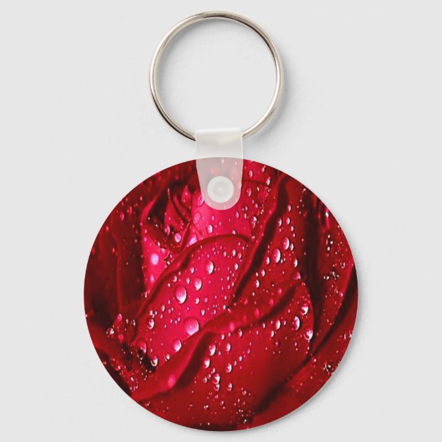 Single Red Rose in the Rain Keychain (Front)