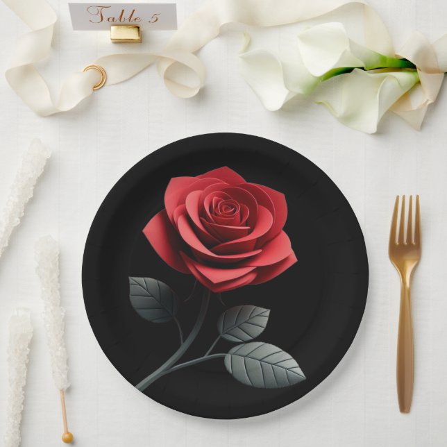 Single Red Rose- Paper Plate (Wedding)