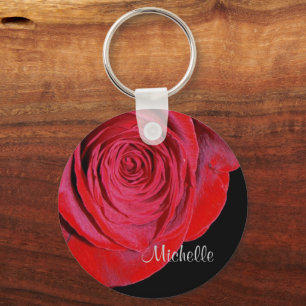 Single Red Rose Personalized Keychain