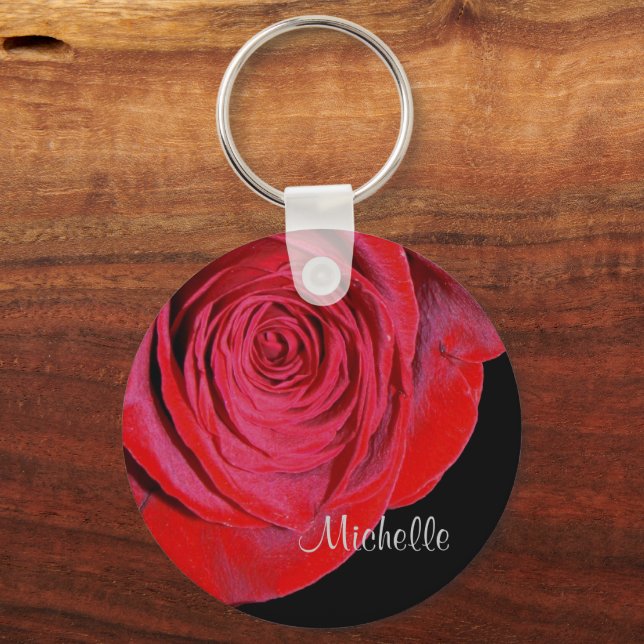 Single Red Rose Personalized Keychain (Front)