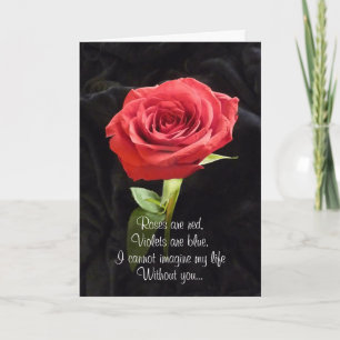 Single Red Rose Romantic Valentines Day Poem Holiday Card