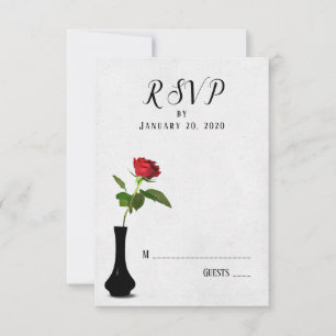 single red rose wedding RSVP in vase