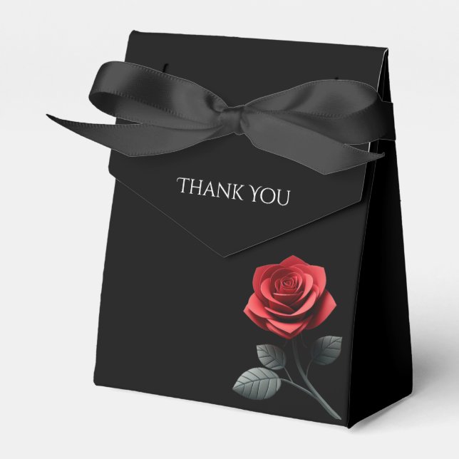 Single Red Rose-Wedding Thank you Favor Box (Front Side)