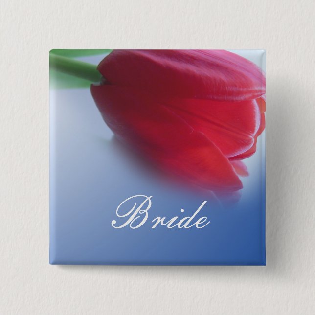 Single red tulip flower 2 inch square button (Front)