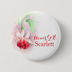 Single red tulip flower girl wedding pin / button
