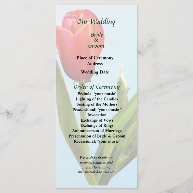 Single Red Tulip Wedding Program (Front)