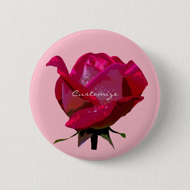 single red valentine rose 2 inch round button (Front)