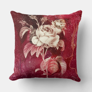 SINGLE ROSE  on Red Background Throw Pillow