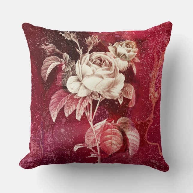 SINGLE ROSE  on Red Background Throw Pillow (Front)