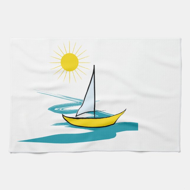 Single sailboat kitchen towel (Horizontal)