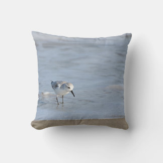 Single Sandpiper walking on beach double sided Throw Pillow