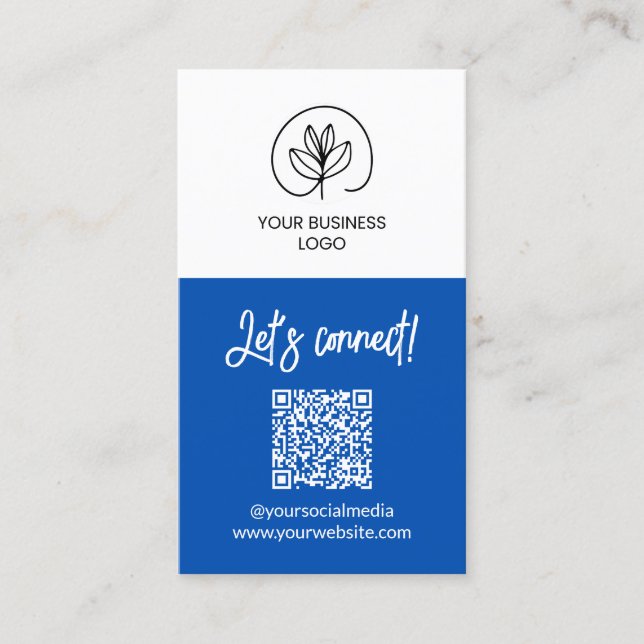 Single Sided Blue Let's Connect QR Code Business Card (Front)