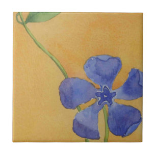 Single simple periwinkle on buff background art tile