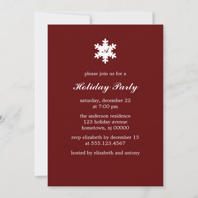 Single Snowflake Monogram Invitations (Front)
