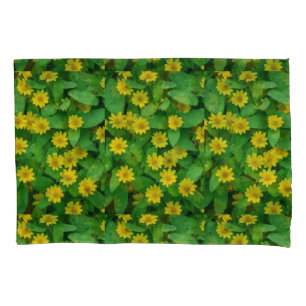 Single Standard Yellow Flower Green Leaf Pillowcase