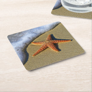 Single Starfish on Beach Square Paper Coaster