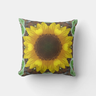 Single Sunflower with Mint Leaves Throw Pillow