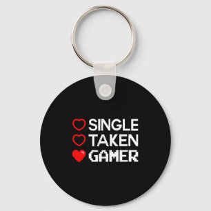 Single Taken Gamer Valentines Day Gaming Heart Fun Keychain