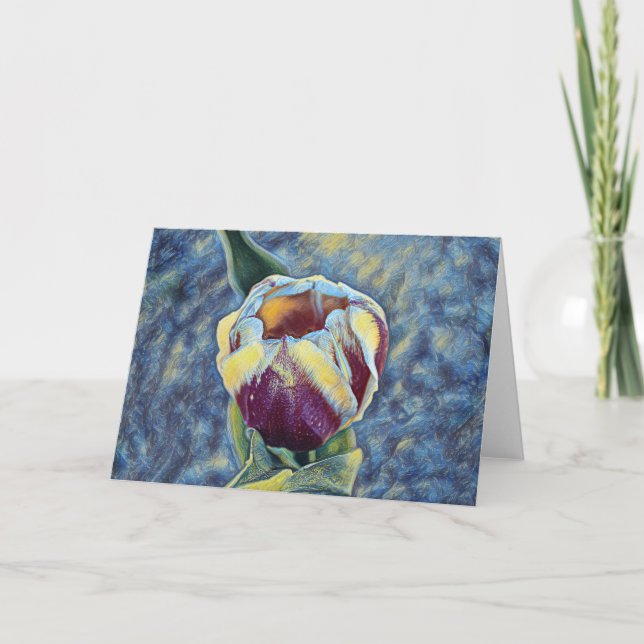 Single Tulip Impressionist Art Note Card (Front)