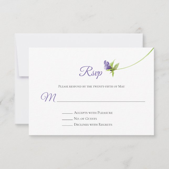 Single Watercolor Purple Blossom Green Leaves RSVP (Front)