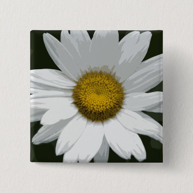 Single White Daisy 2 Inch Square Button (Front)