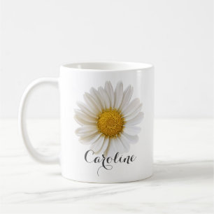 Single White Daisy with Custom Name Coffee Mug