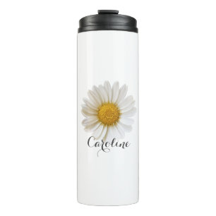 Single White Daisy with Custom Name Thermal Tumbler