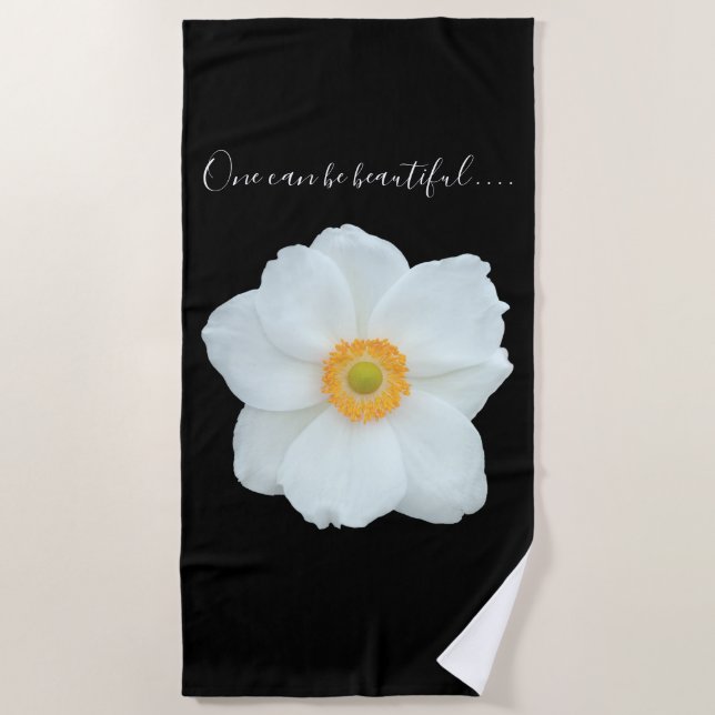 Single White Flower One Can Be Beautiful Monogram Beach Towel (Front)