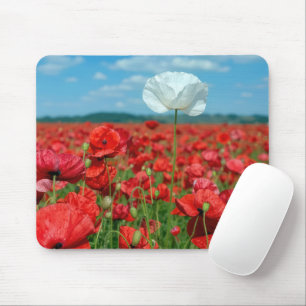 Single White Poppy in a Red Poppy Field Mouse Pad