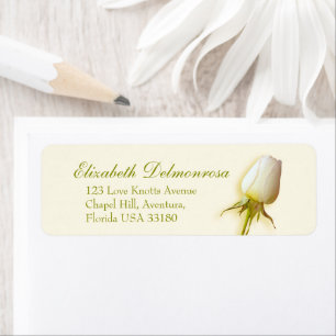Single white rose bud wedding reply address label
