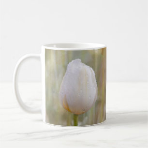 Single White Tulip Blossom with Droplets Photo Coffee Mug
