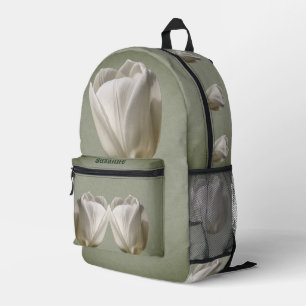 Single White Tulip Flower Personalized Printed Backpack