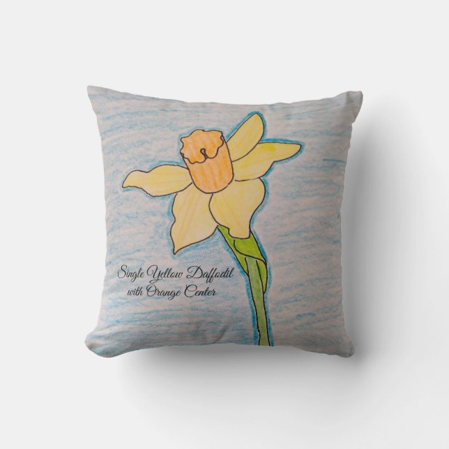 Single Yellow Daffodil with Orange Centre Throw Pillow (Front)