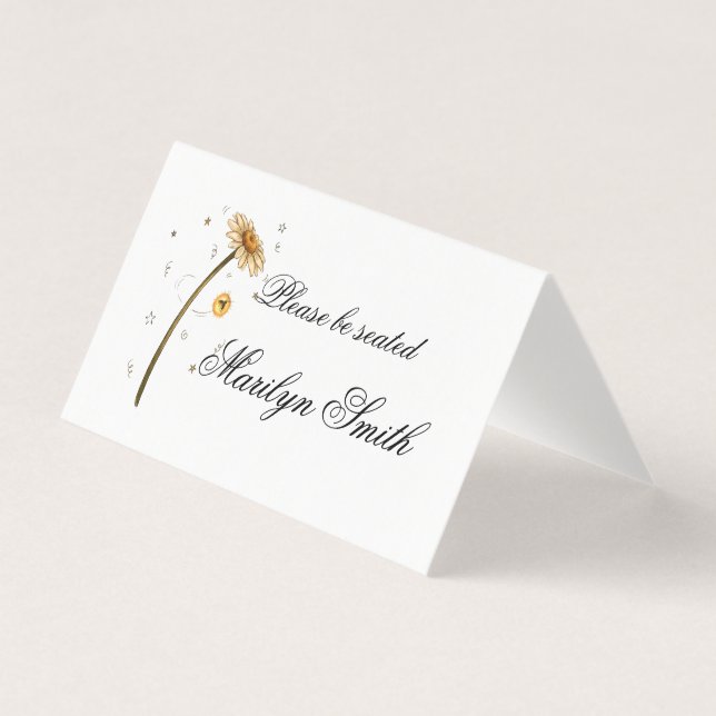 Single Yellow Daisy Wedding Name Place Card  (Front)