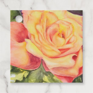 Single Yellow Peach Rose Flower Favour Tags