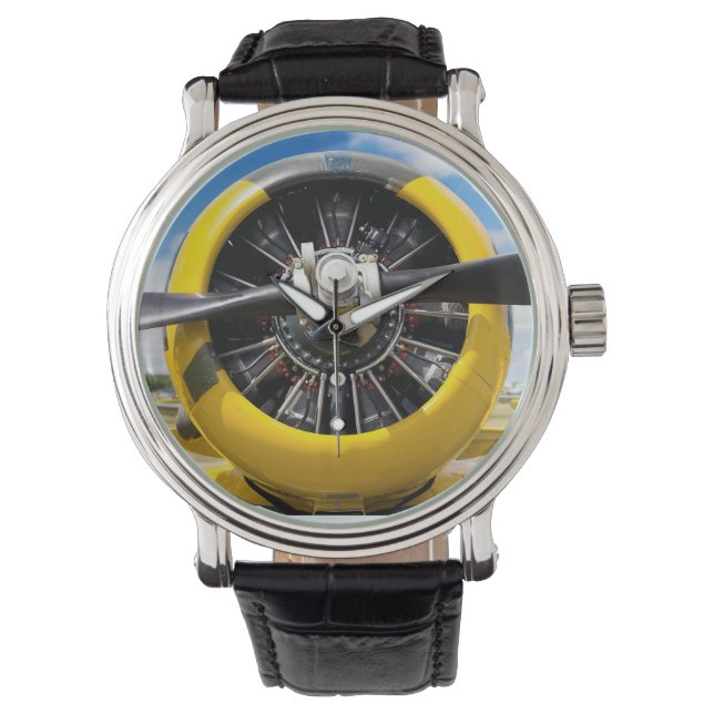 Single Yellow Prop Plane Propeller Closeup Watch (Front)