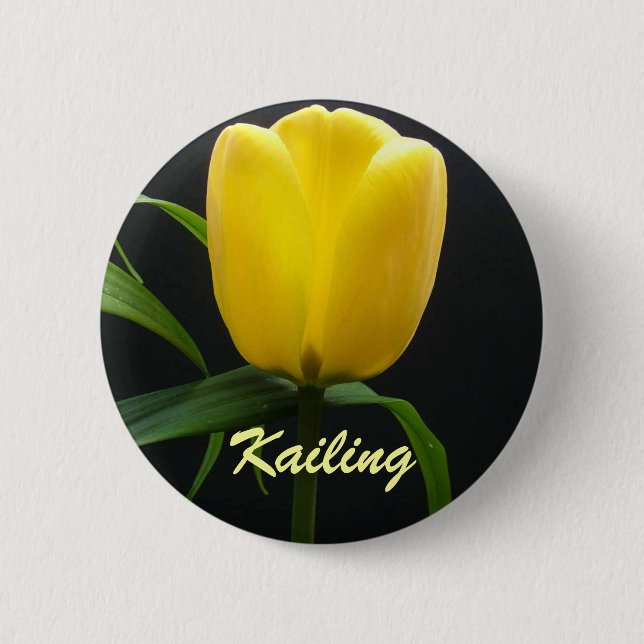 Single yellow tulip flower 2 inch round button (Front)