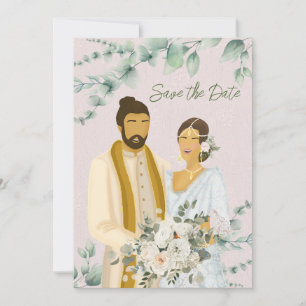 Sinhalese Couple Wedding Illustration  Save The Date