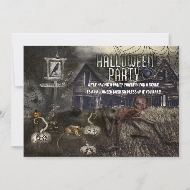 Sinister Avenue Scary Halloween Invitations de fêt (Devant)