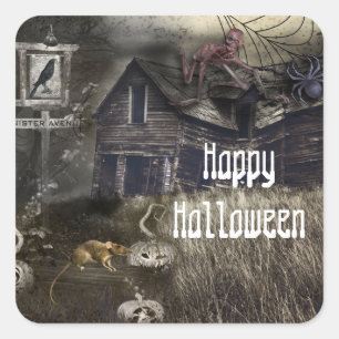 Sinister Avenue Scary Halloween Party Favour Square Sticker