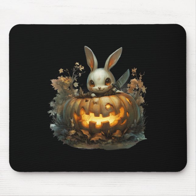 Sinister Bunny Mayhem Creepy Halloween Bunny Pumpk Mouse Pad (Front)