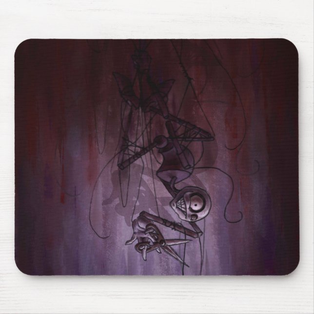 Sinister Descent, Creepy Puppet Cutting Strings Mouse Pad (Front)