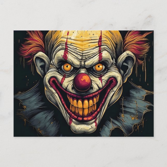 Sinister Funhouse Sideshow Clown Illustration Postcard (Front)