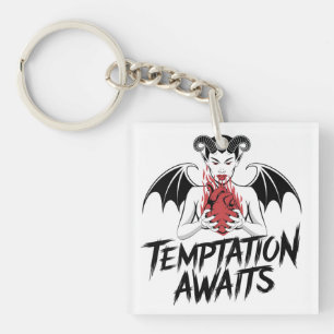 Sinister Gothic Demon Design - Temptation Awaits Keychain