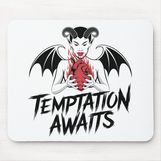 Sinister Gothic Demon Design - Temptation Awaits  Mouse Pad (Front)