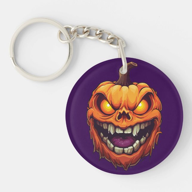 Sinister Grinning Pumpkin Head Keychain (Front)