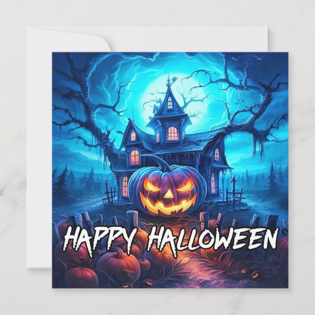 Sinister Halloween Haunted House Card (Front)