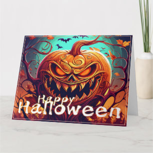 Sinister Jack-o-Lantern Bats Halloween Art Card