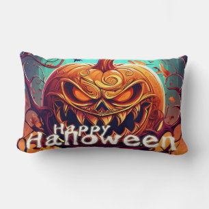 Sinister Jack-o-Lantern Bats Halloween Art Lumbar Pillow